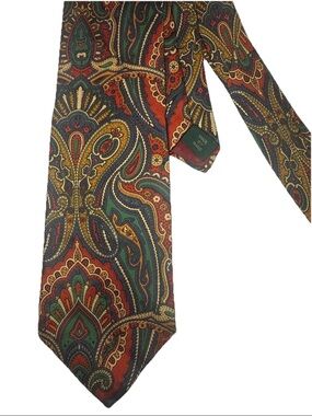 J.CREW Men's Red Blue Green Paisley Tie 100% Silk Made in USA W: 3.5” L: 58”